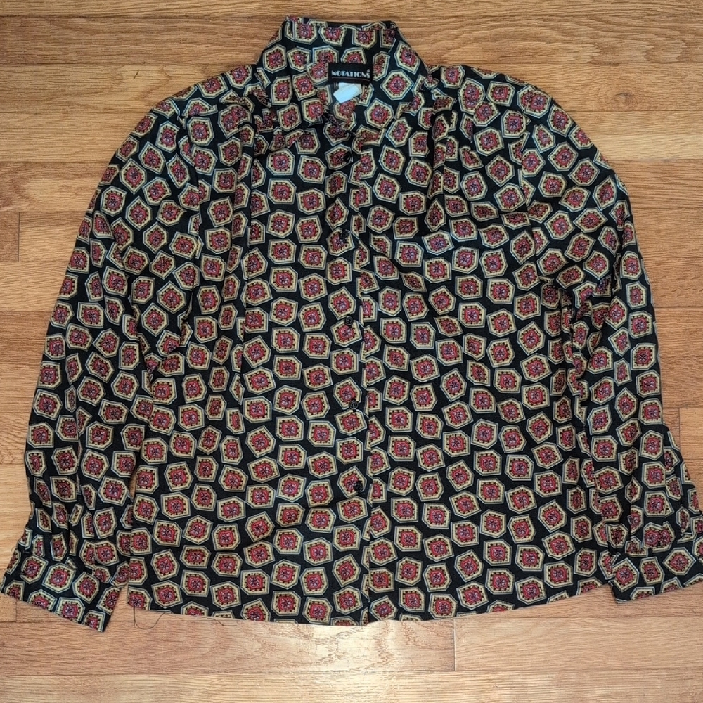 Notations Red and Gold Patterned Blouse